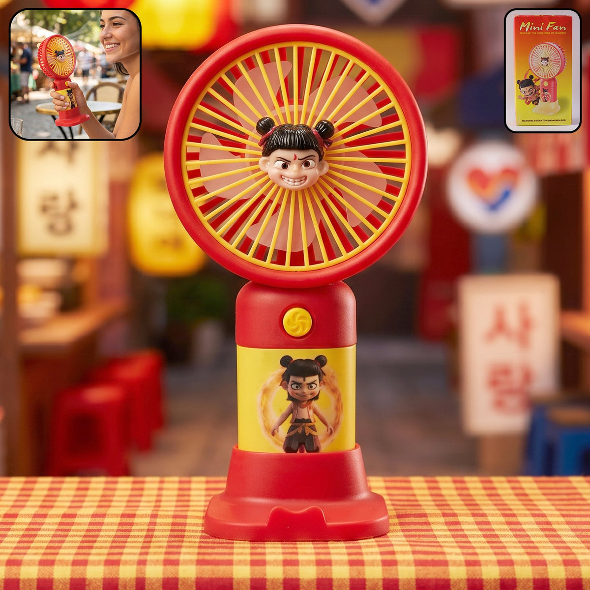 Cute Cartoon Character Mini Fan – Portable & Rechargeable for Kids